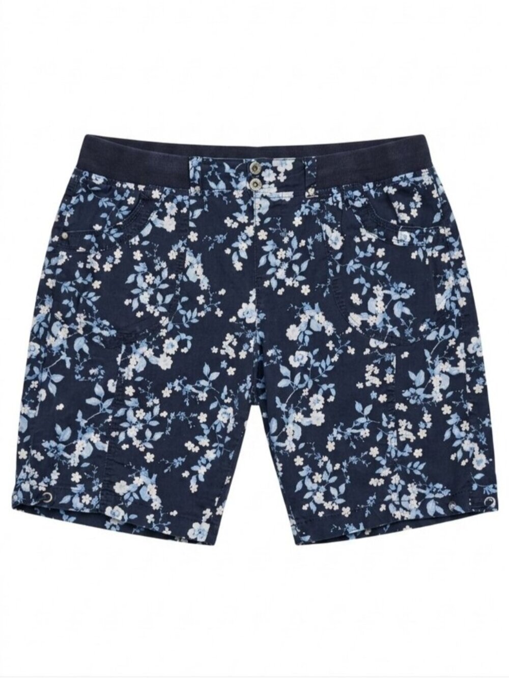 dā-sh Navy Blue Floral Bermuda Shorts Cotton Blend Womens Size Large Cabincore